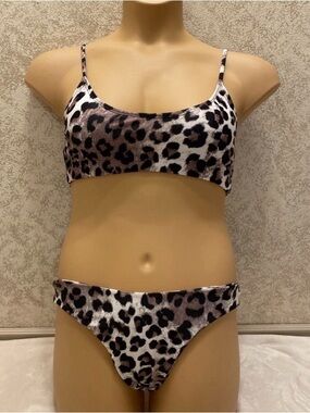 SHEIN Leopard Print Bikini in Black, White, Brown